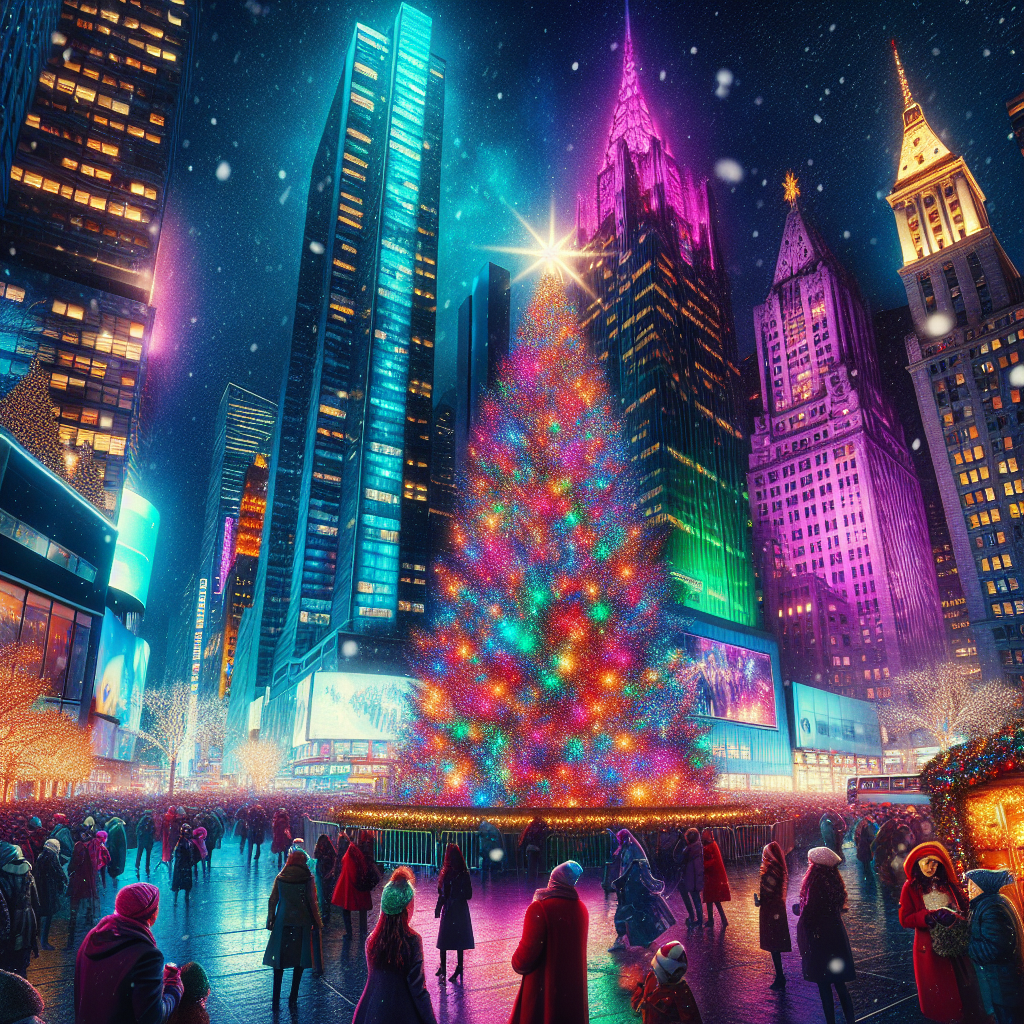 -ニューヨークの華やかなクリスマスツリーとライトアップ