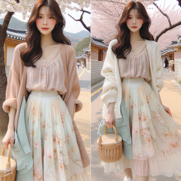 イエベ春に似合う韓国ナチュラルガーリーコーデ