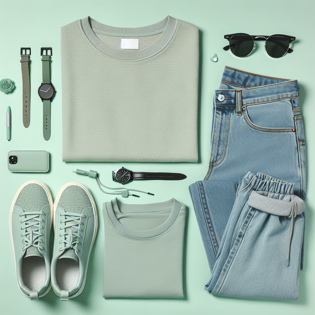 -ミントグリーンの爽やかカジュアルスタイル